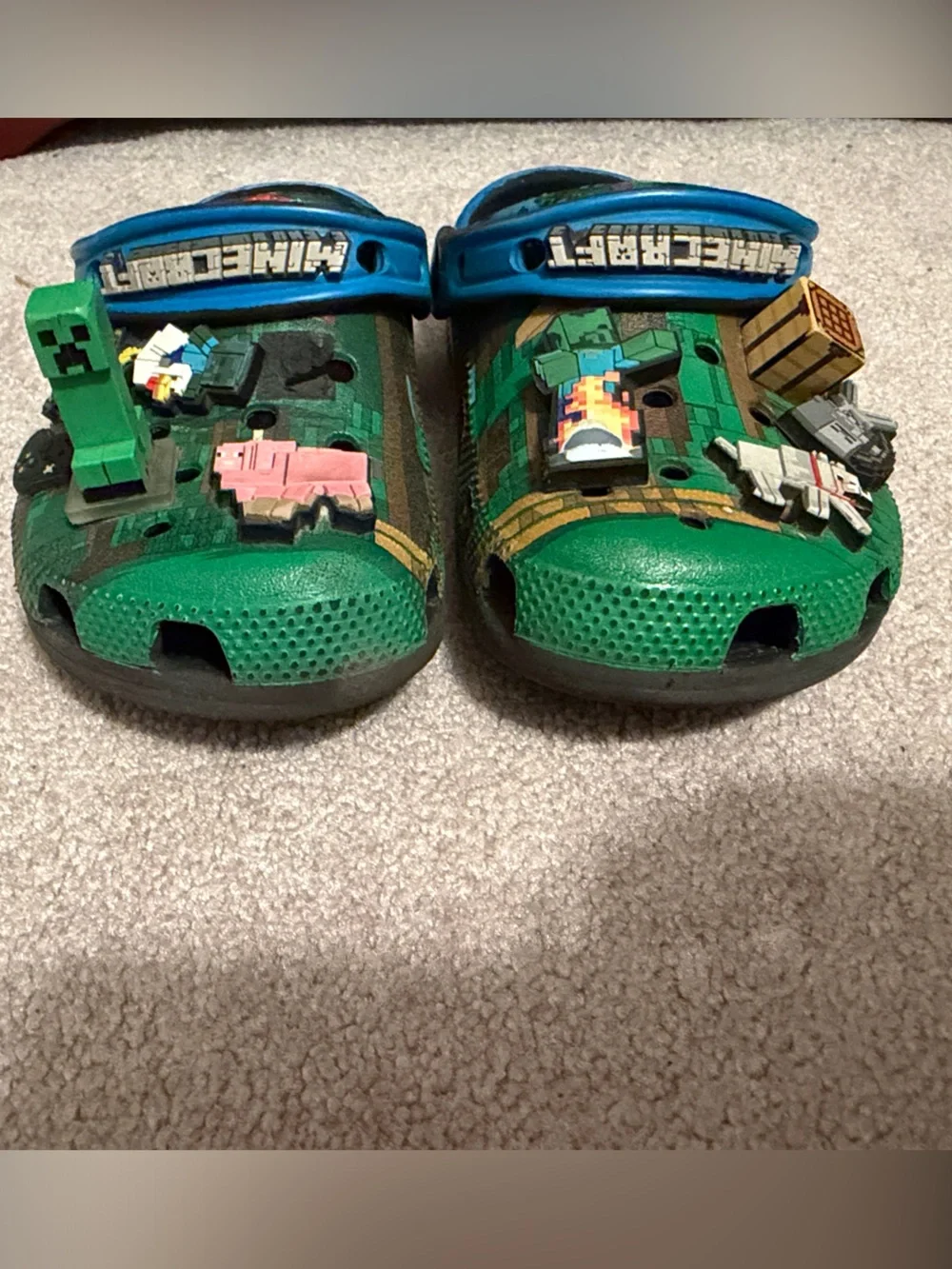 CROCS Kids Mine Craft Green Camo Clogs with Blue Trim